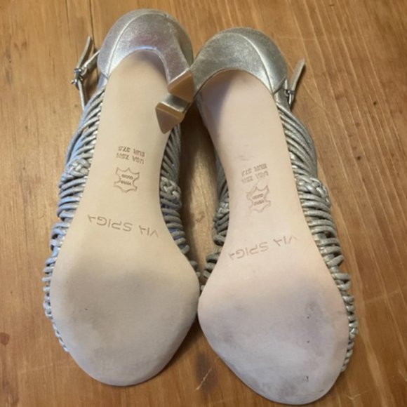 Via Spiga Dorian Strappy Silver Sandals Heels Size 7.5 New - Picture 6 of 8